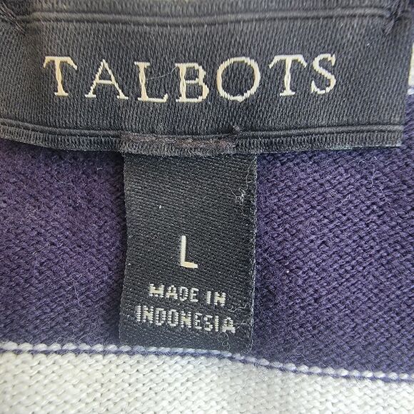 Talbots Navy/White Cotton Striped Knit Moto Jacket Zip Nautical Travel Sz L - Picture 4 of 5